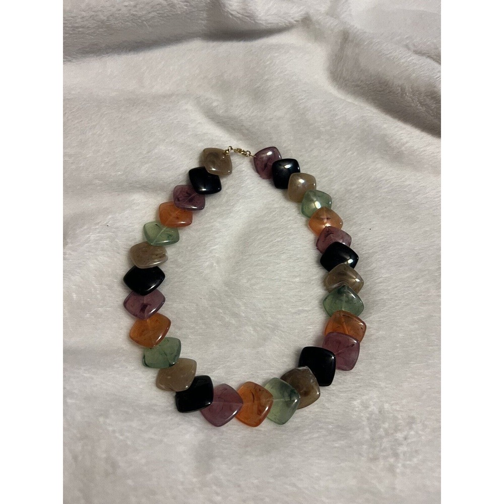 Vtg Avon Multi Color Acrylic “Polished Spectrum” Square Beaded Necklace 21"